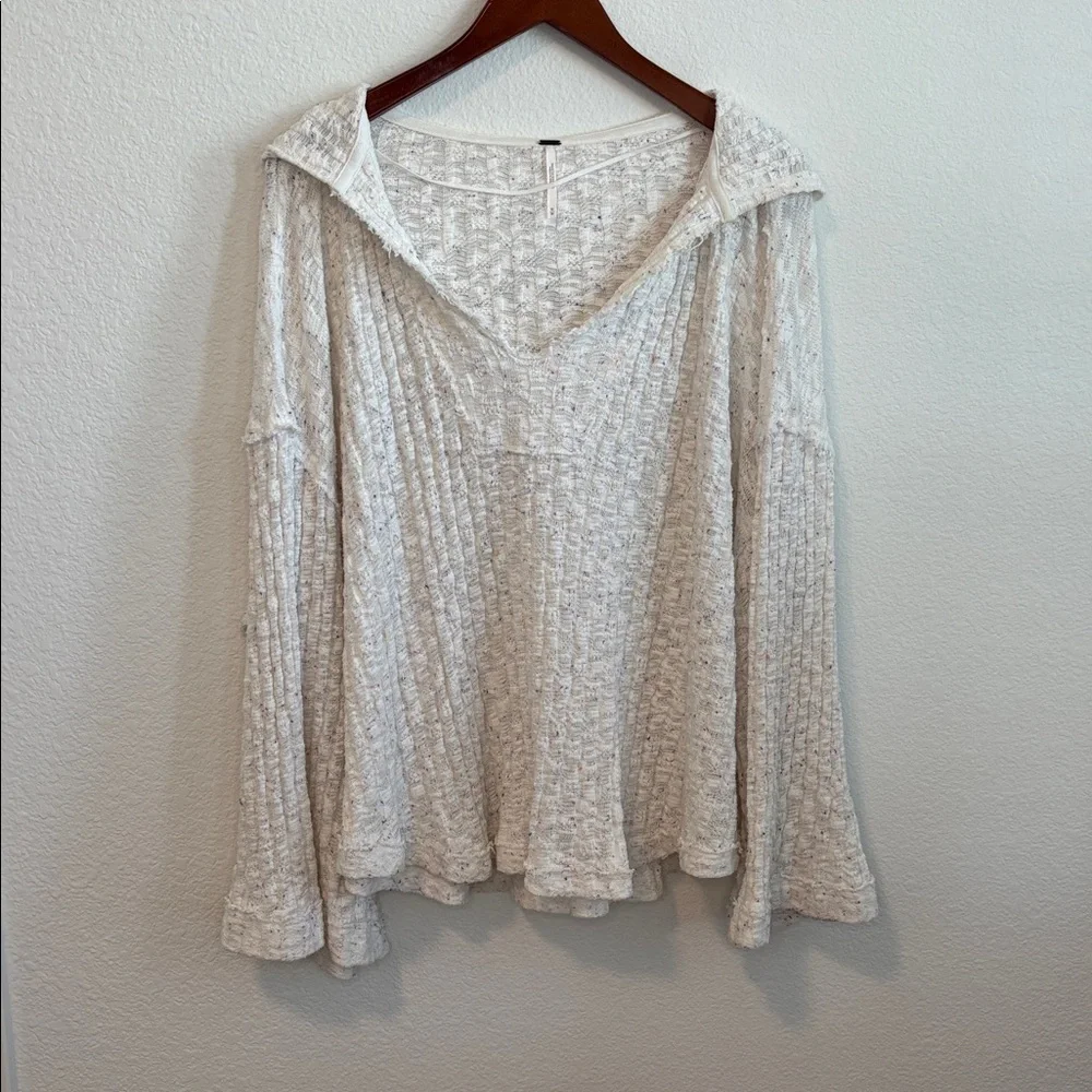 Free People Baja Babe Hacci Hooded Pullover White Multicolor Speckles Top M - Picture 3 of 13
